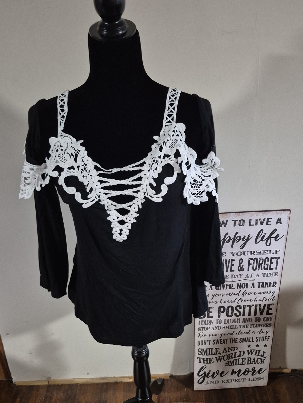Sexy Cold Shoulder Top Black Ladies XL